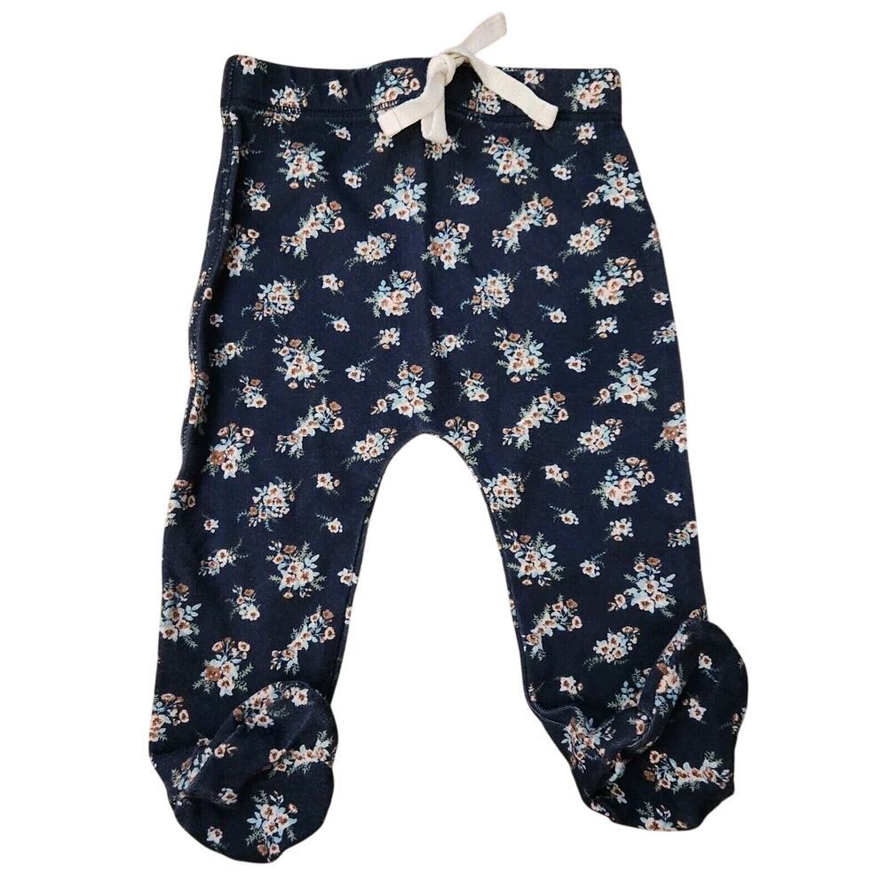 Jamie Kay Organic Footed Pants Size 1 year Floral Navy Blue Infants Fall/ Winter